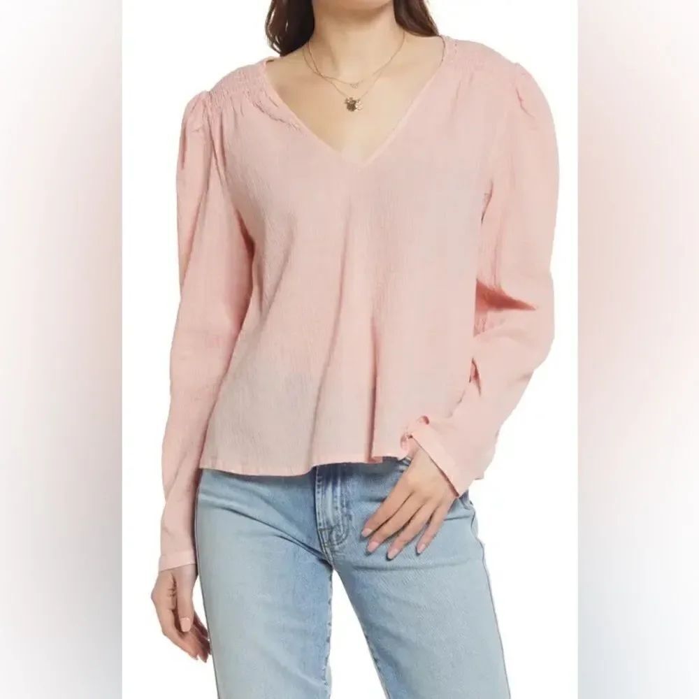 Treasure and Bond V-Neck Smocked Top